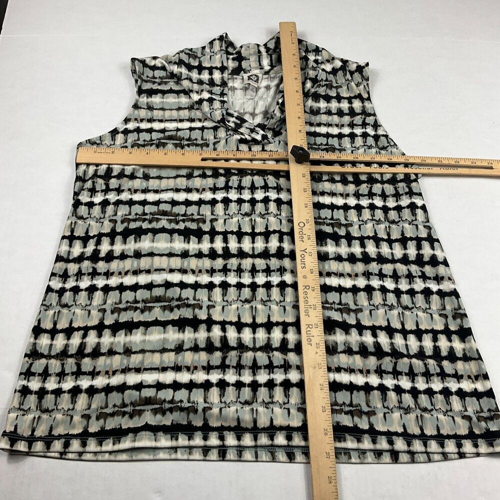 Anne Klein Triple Pleat Top Plus Size 1X Sleeveless Blouse Ikat Work Casual Knit - Picture 6 of 11